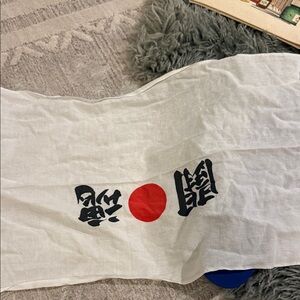 hachimaki band "fighting spirit"White Scarf with Red and Black Design